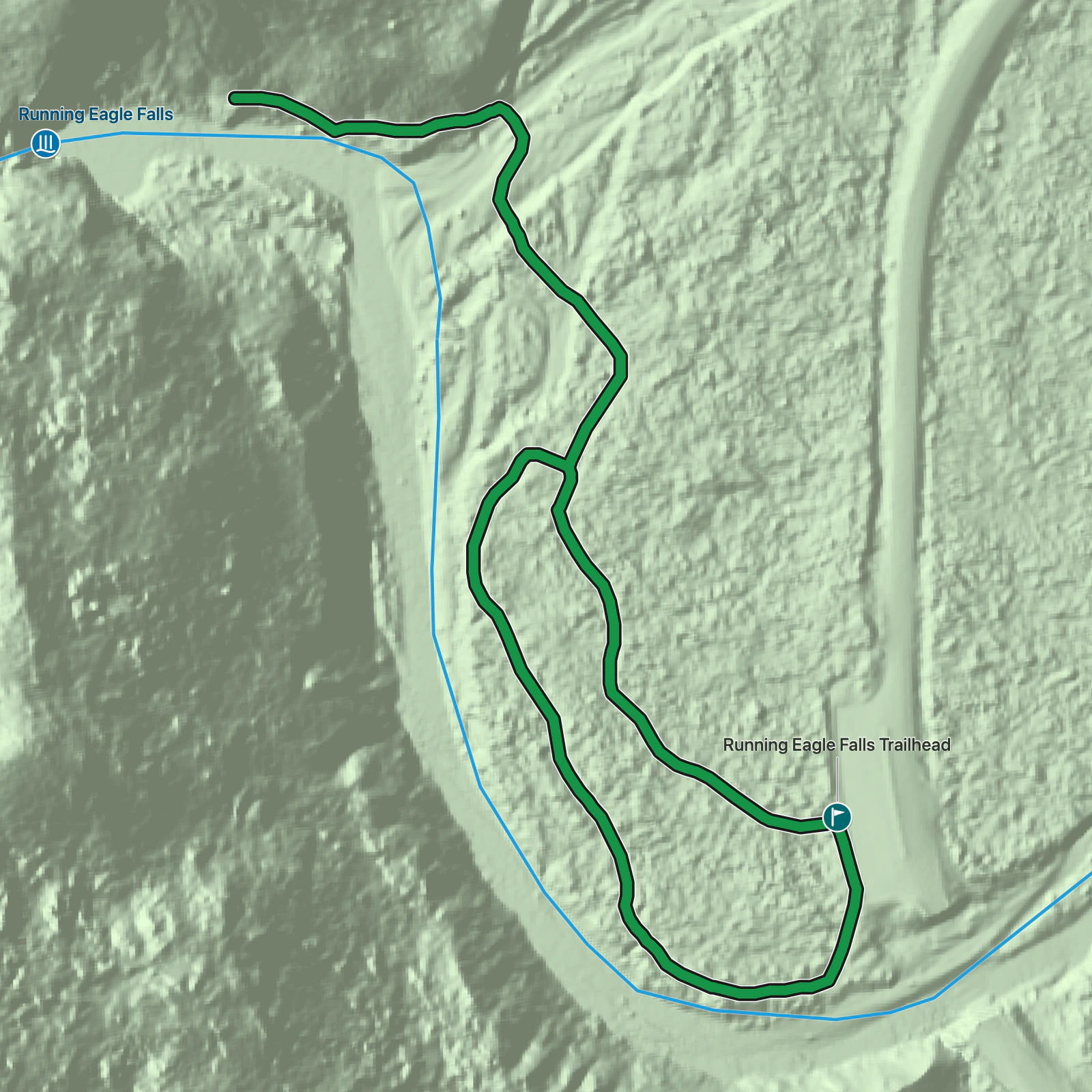 Terrain map of Running Eagle Falls in Glacier National Park