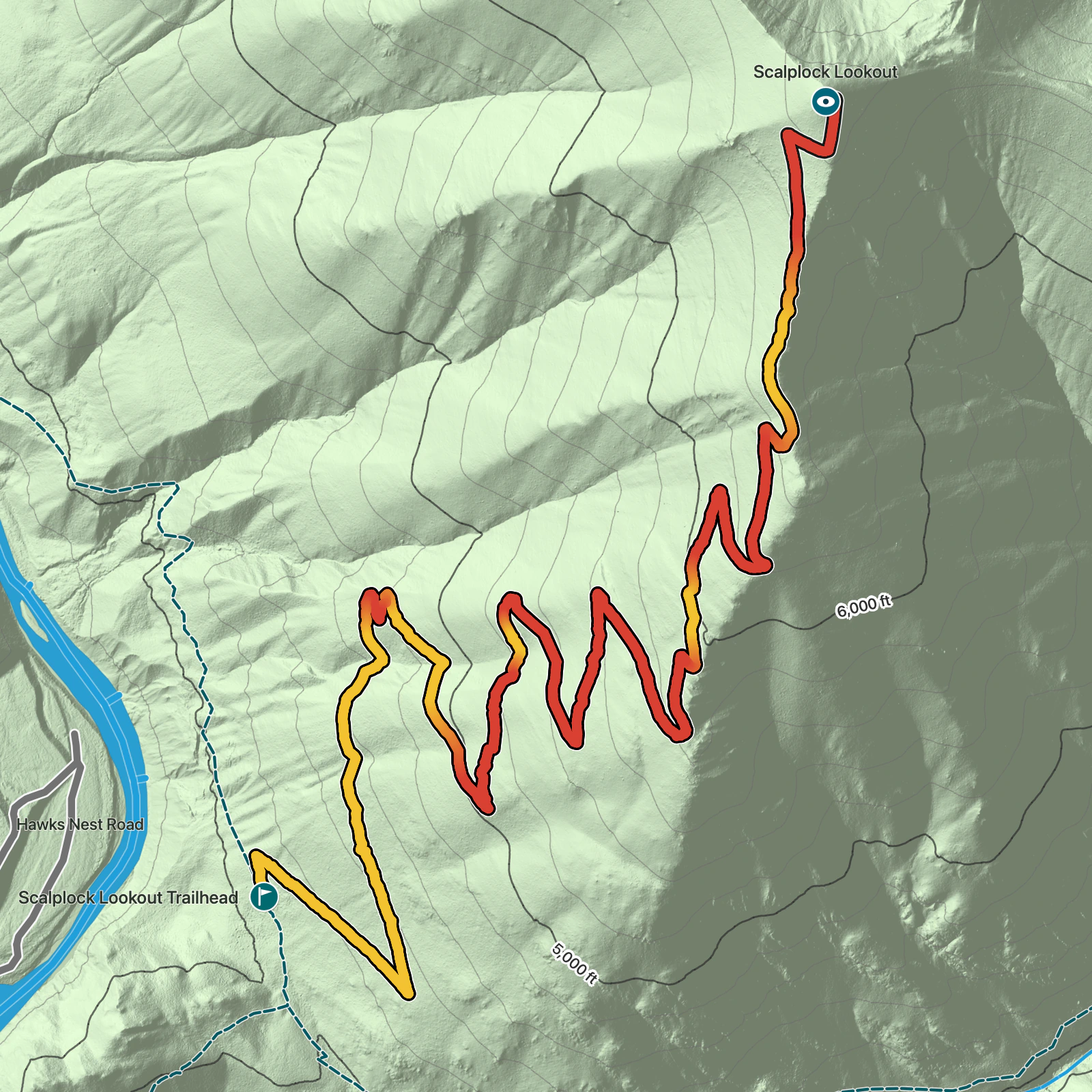 Terrain map of Scalplock Lookout in Glacier National Park