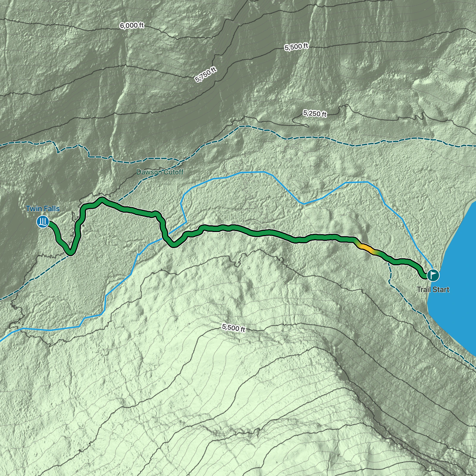Terrain map of Twin Falls from Two Medicine in Glacier National Park
