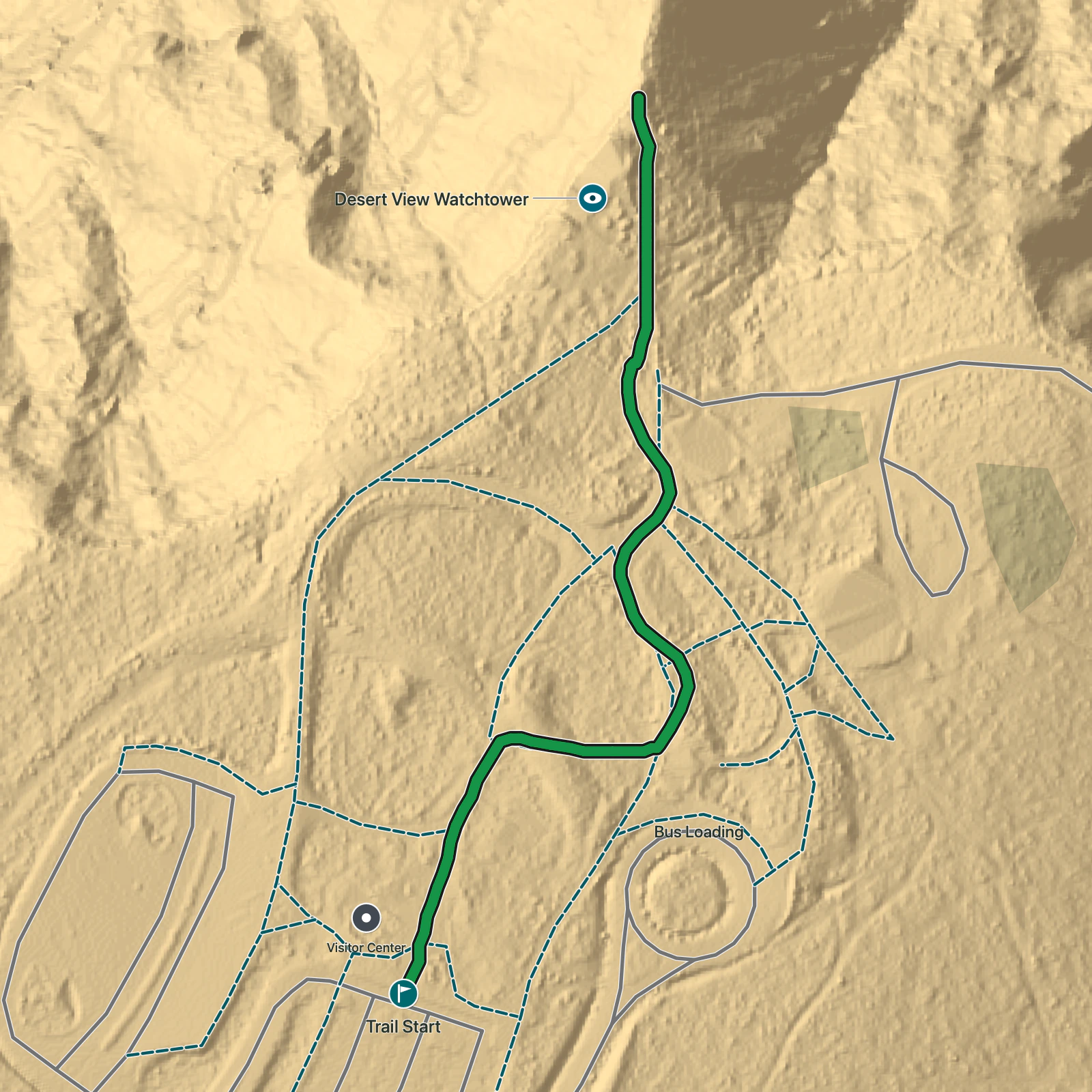 Terrain map of Desert View Watchtower Trail in Grand Canyon National Park