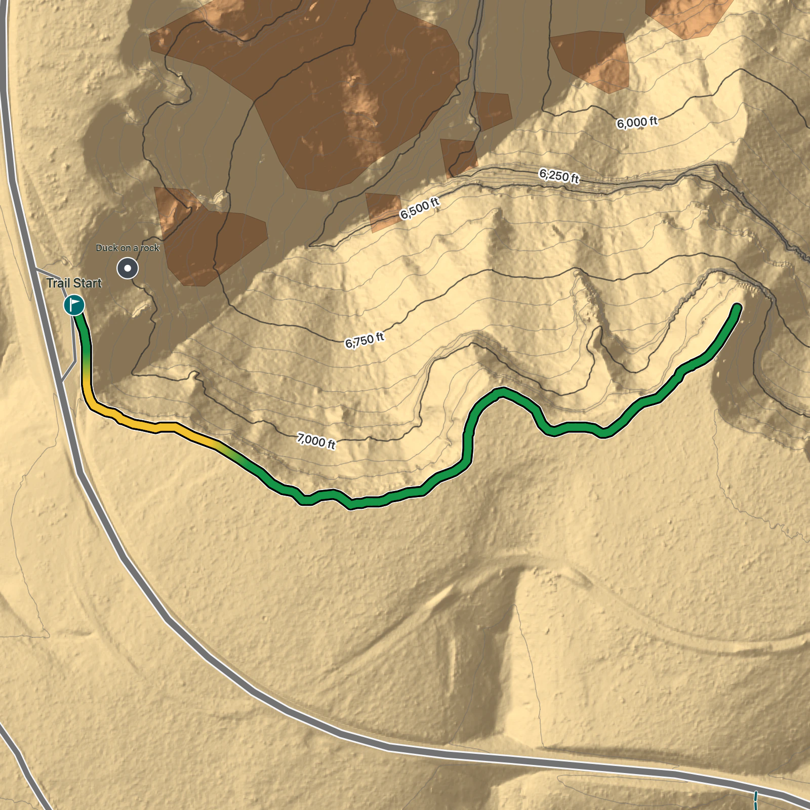 Terrain map of Duck on a Rock Viewpoint in Grand Canyon National Park