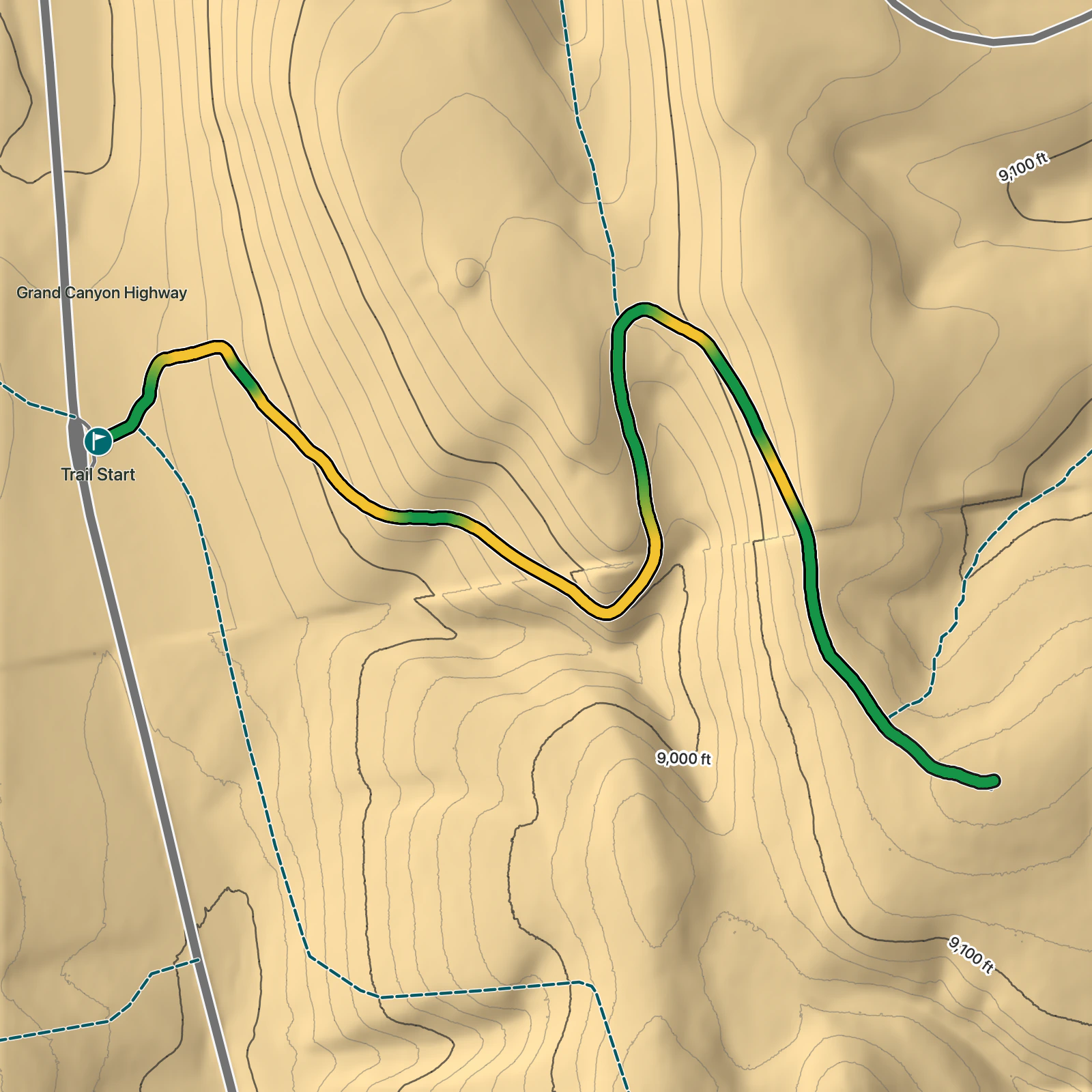Terrain map of North Rim Fire Watchtower in Grand Canyon National Park