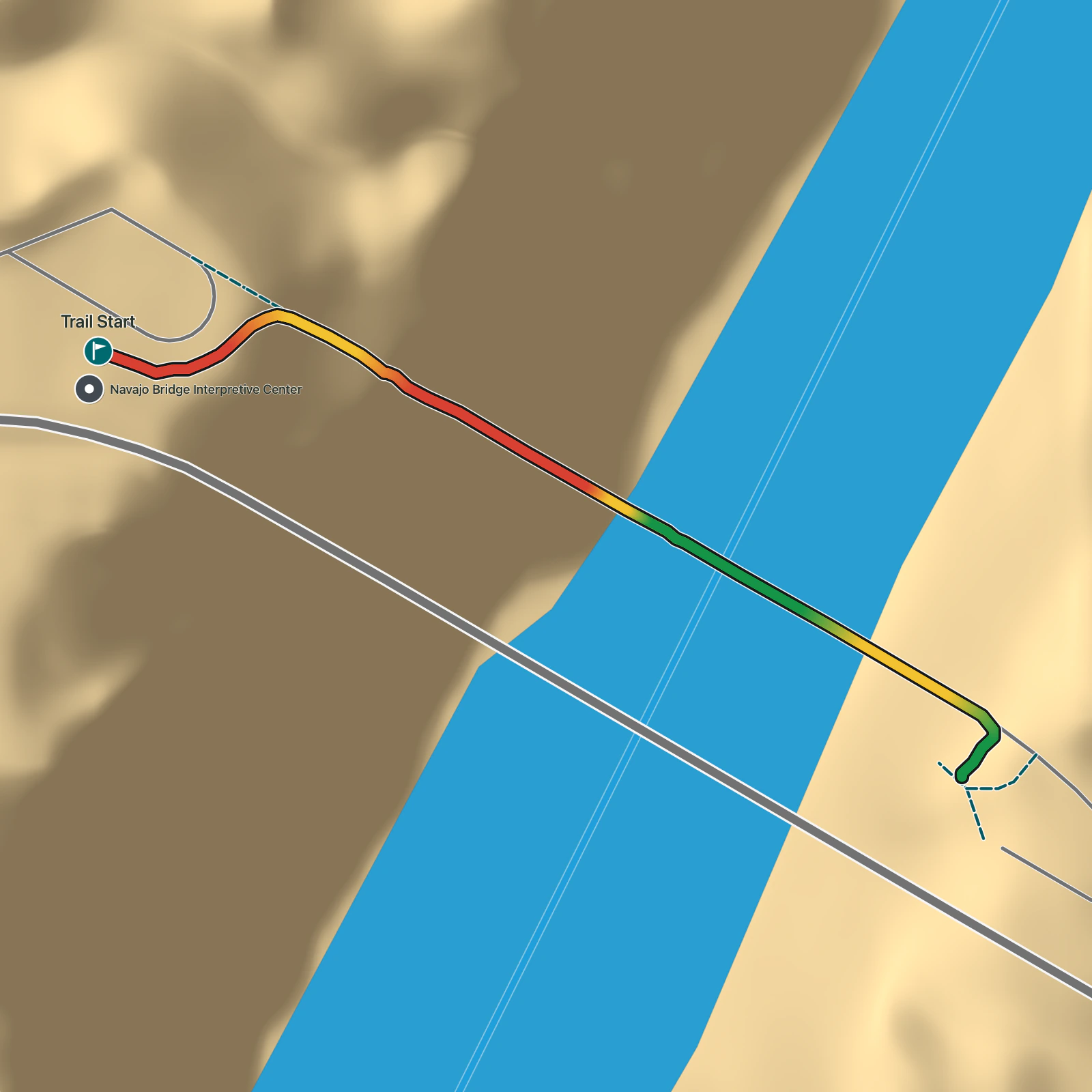 Terrain map of Old Navajo Bridge in Grand Canyon National Park