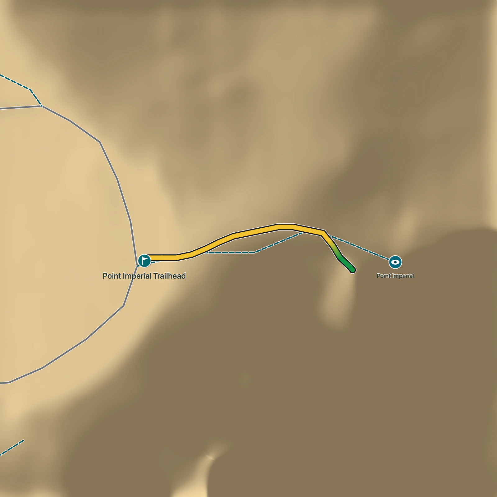 Terrain map of Point Imperial Overlook in Grand Canyon National Park