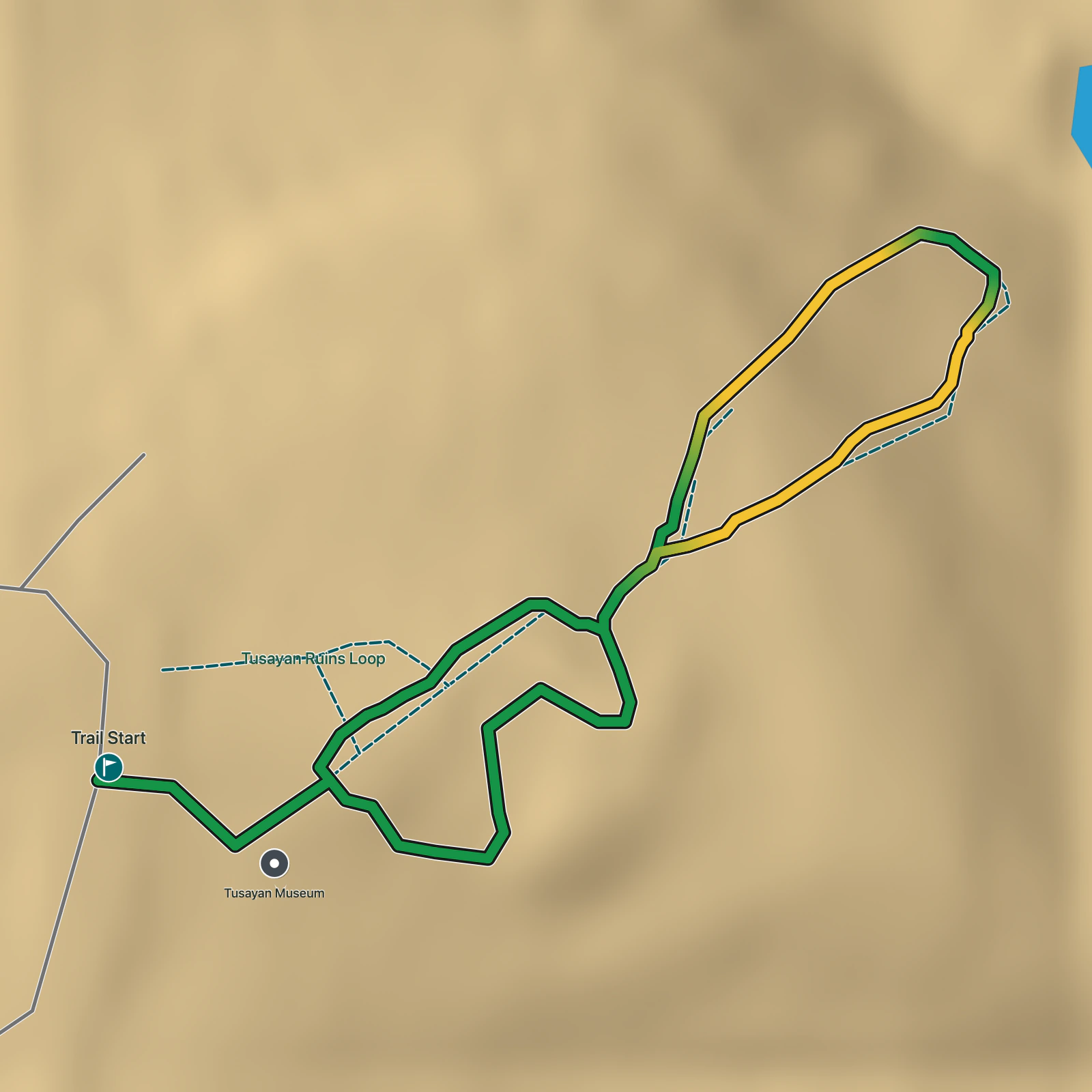 Terrain map of Tusayan Ruin Trail in Grand Canyon National Park