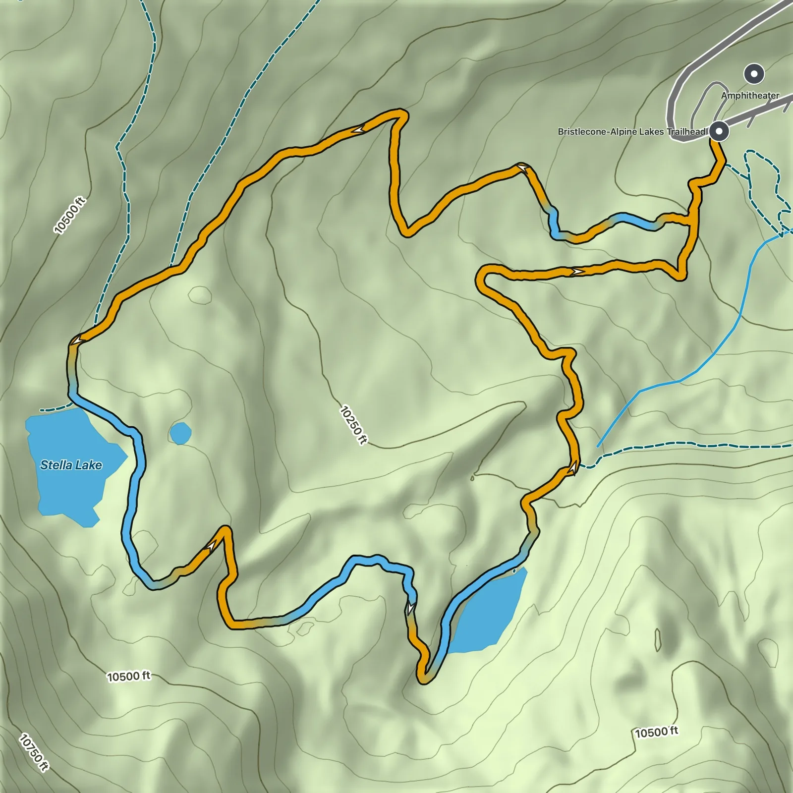 Terrain map of Alpine Lakes Loop in Great Basin National Park