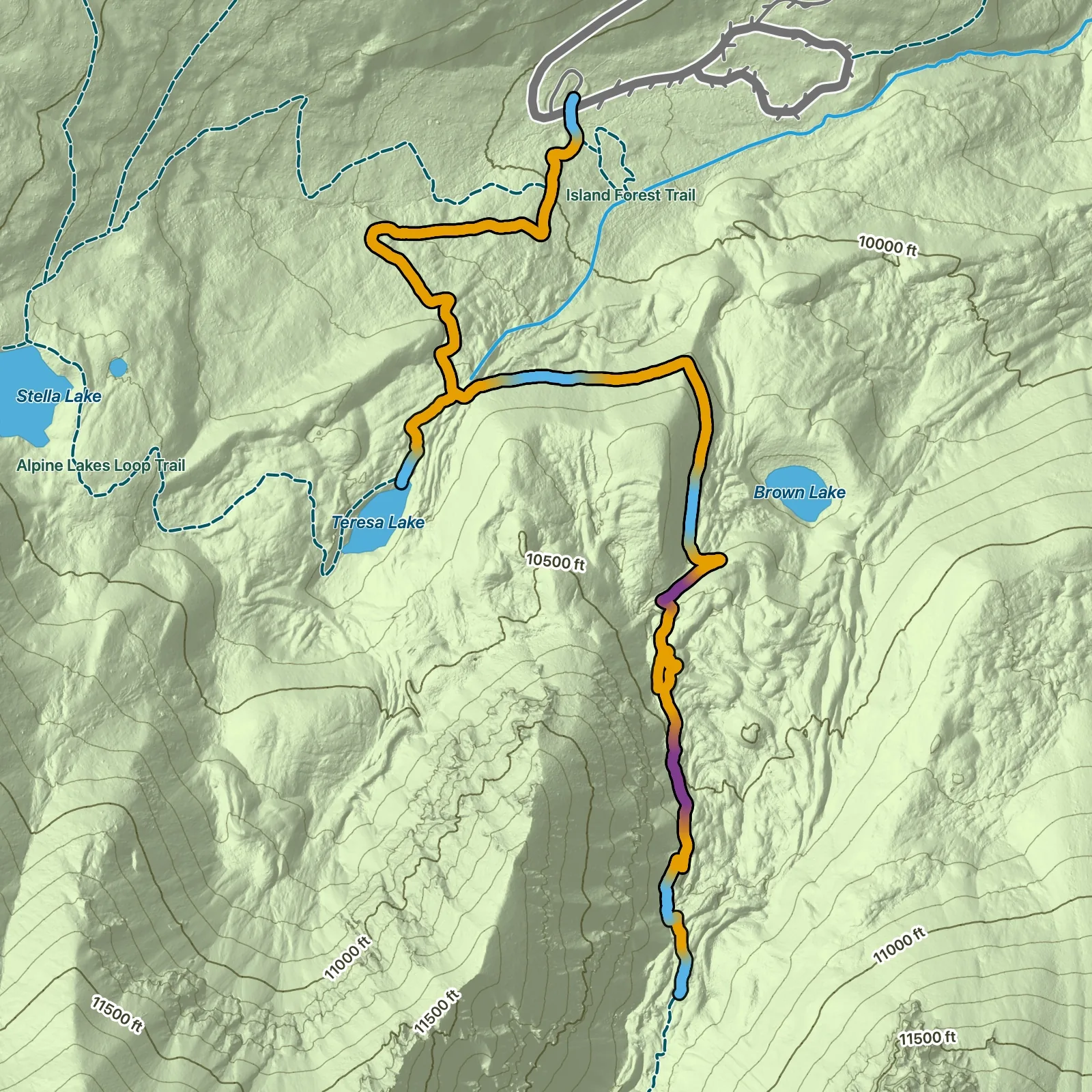Terrain map of Bristlecone Pine and Rock Glacier Trail in Great Basin National Park
