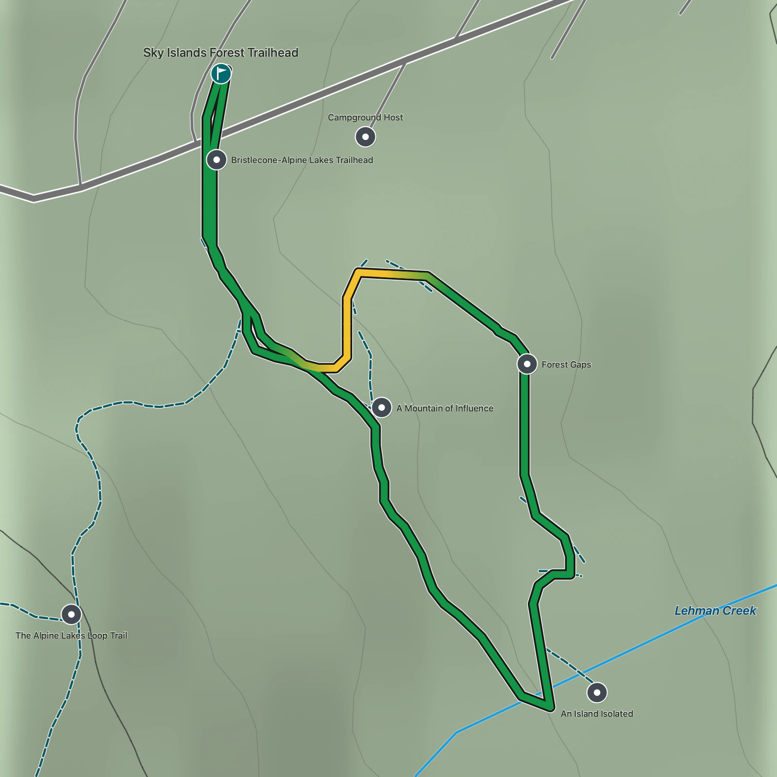 Terrain map of Sky Island Forest Trail in Great Basin National Park