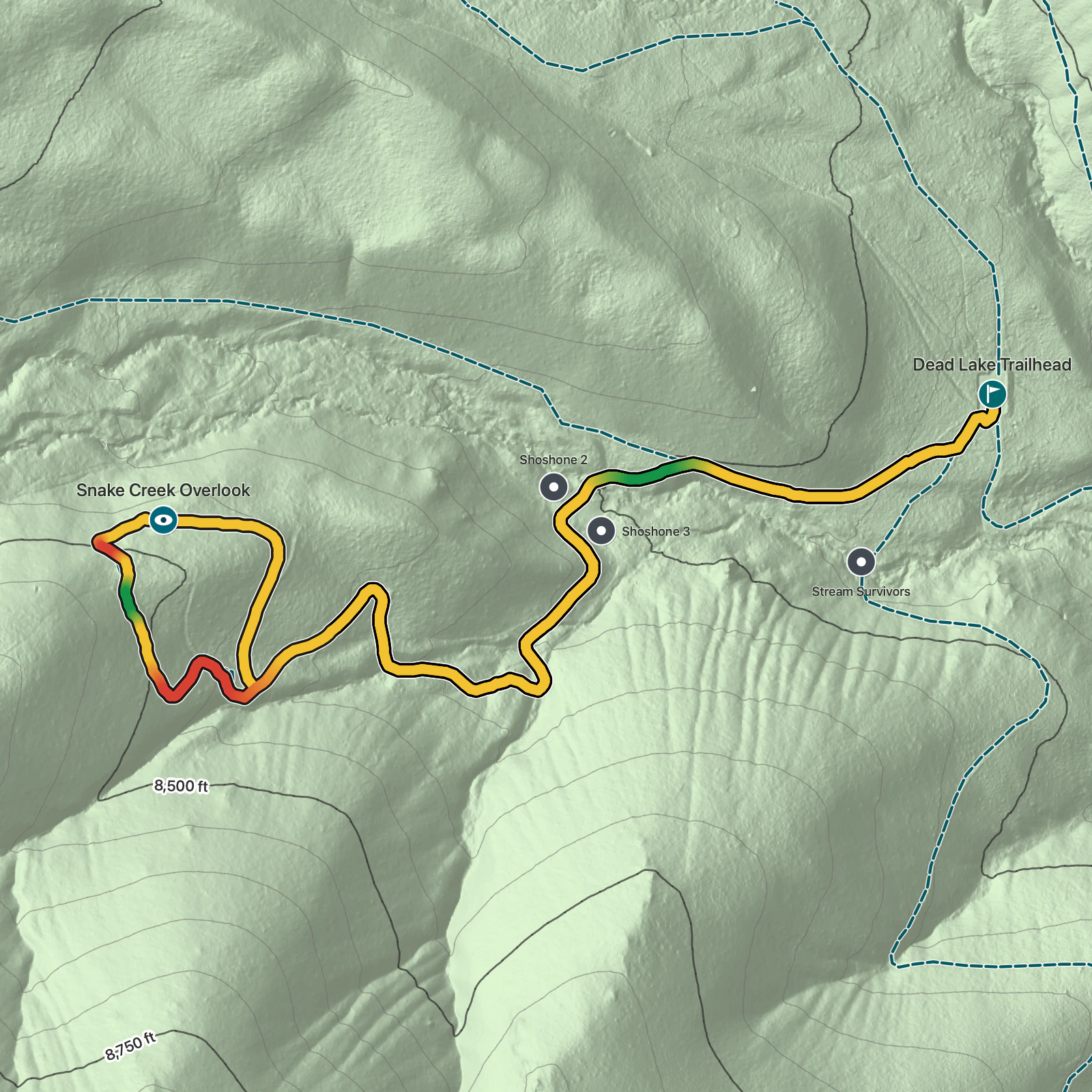 Terrain map of Snake Creek Overlook in Great Basin National Park