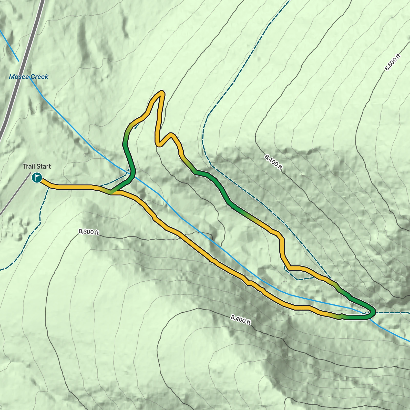 Terrain map of Montville Nature Trail in Great Sand Dunes National Park and Preserve