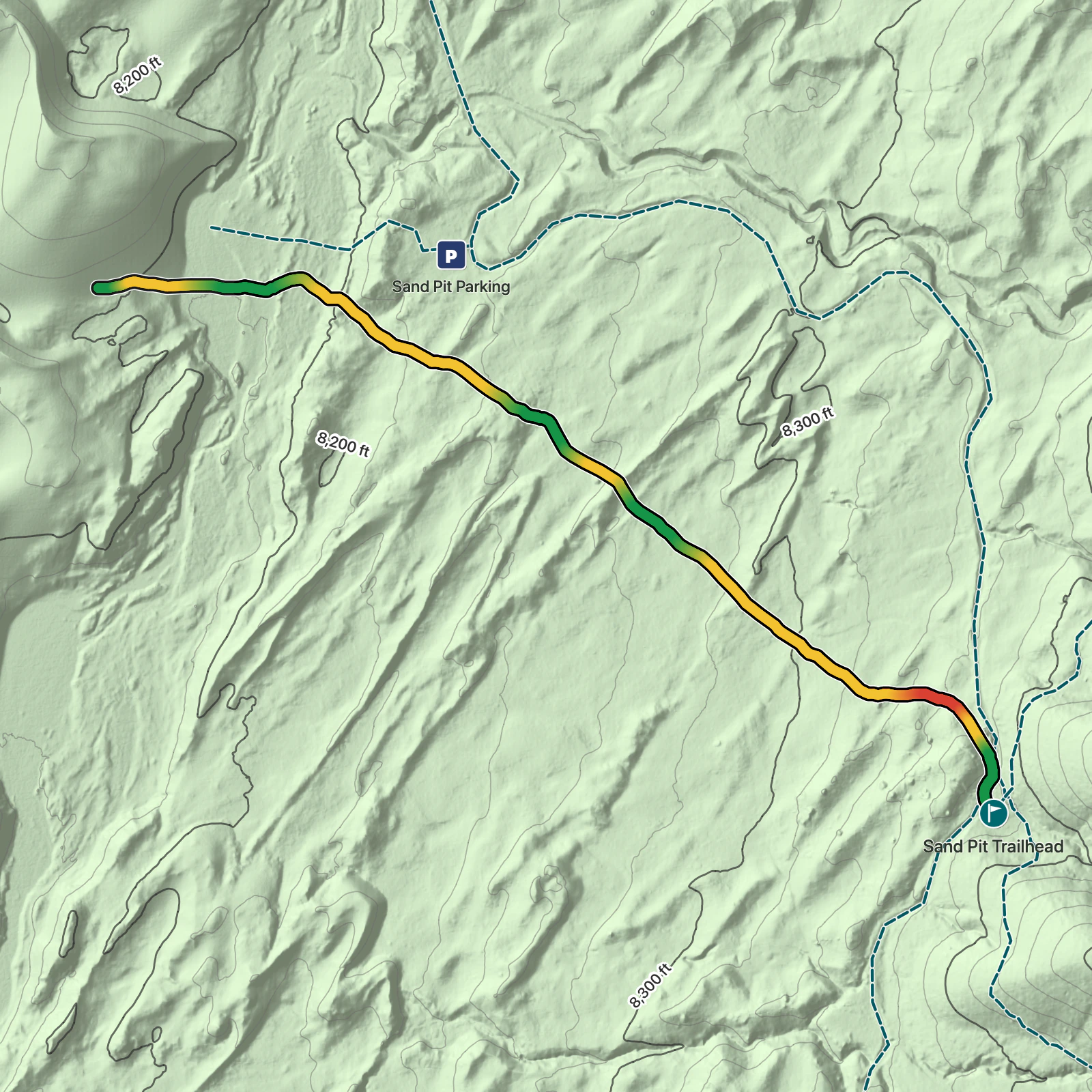 Terrain map of Sand Pit Trail in Great Sand Dunes National Park and Preserve