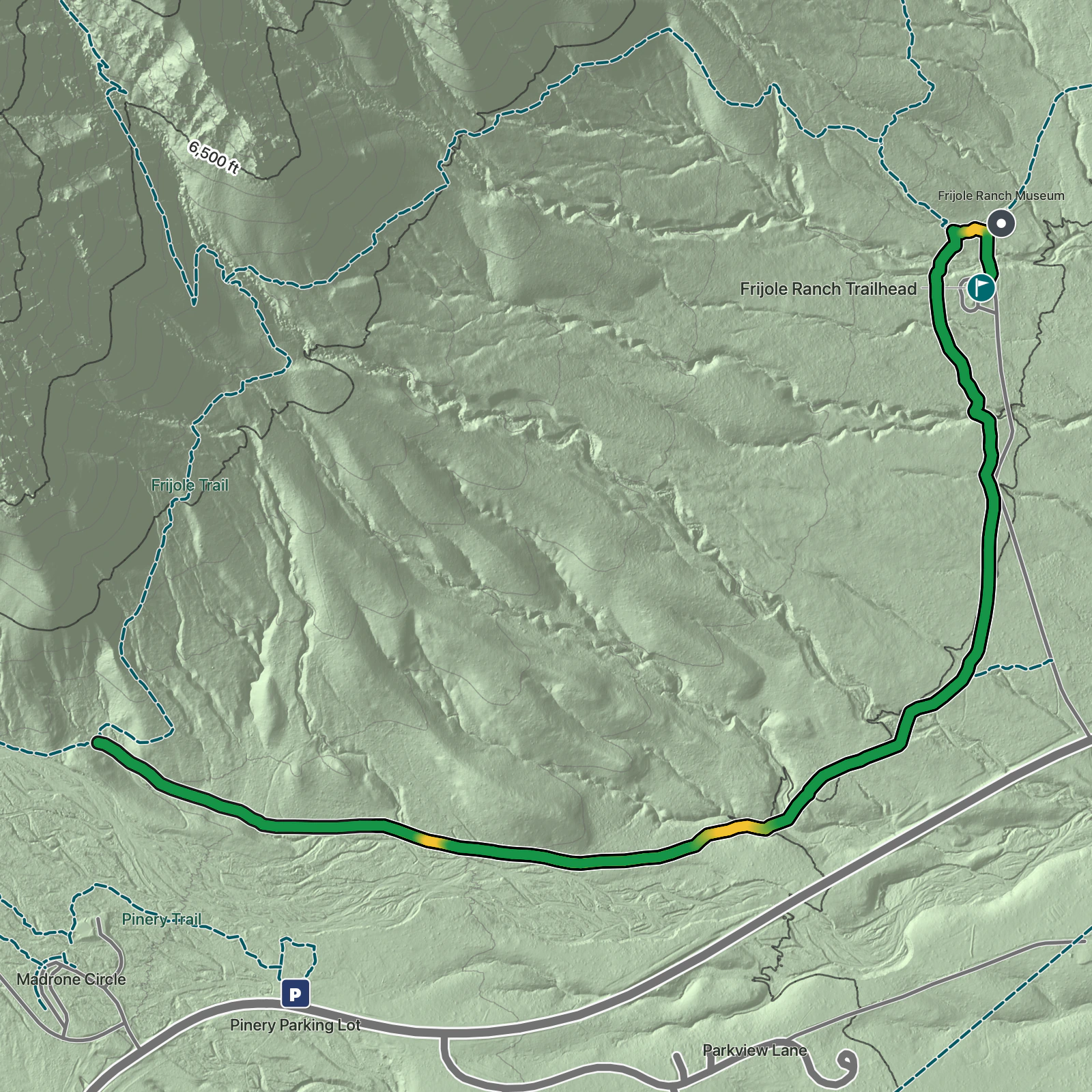 Terrain map of Foothills Trail in Guadalupe Mountains National Park