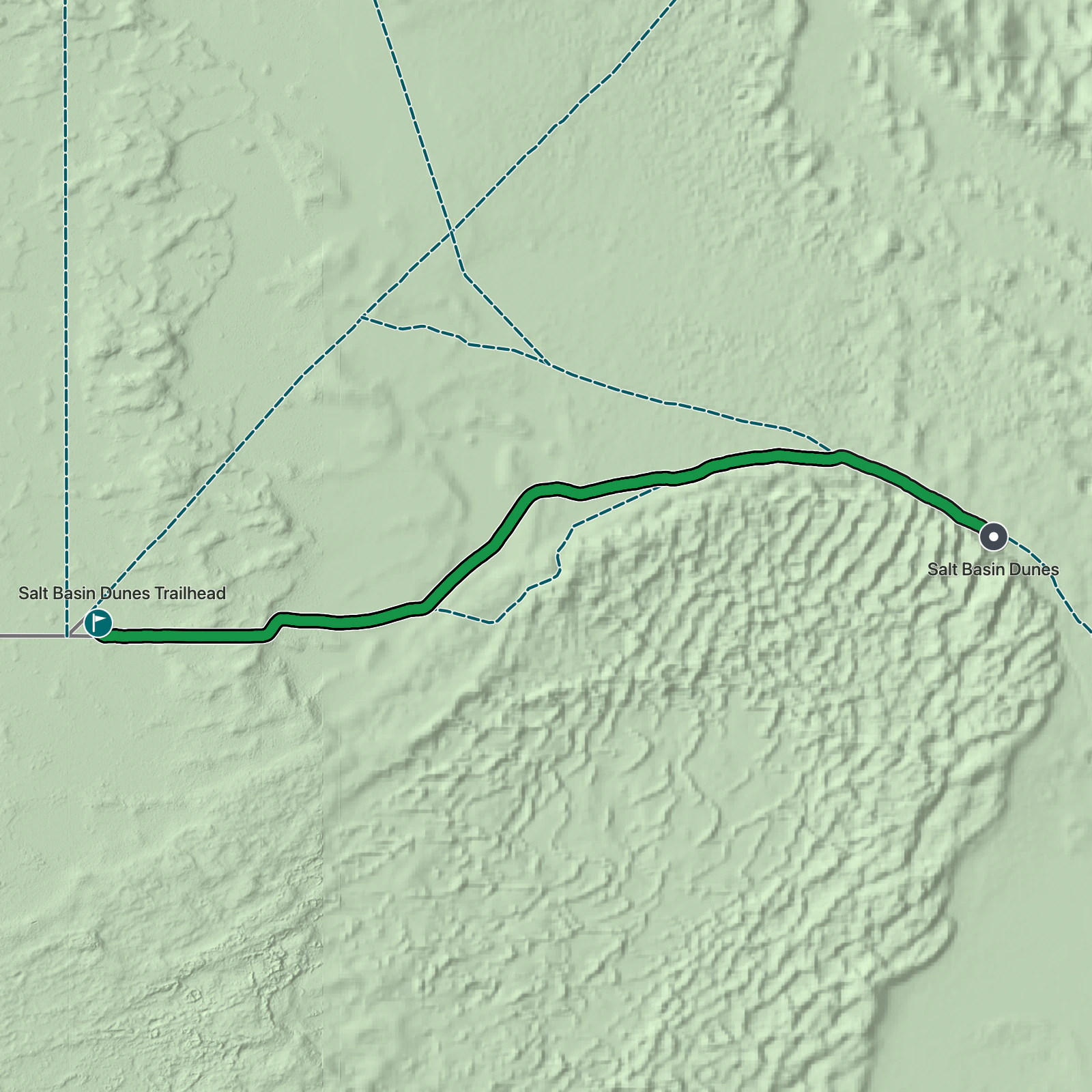 Terrain map of Salt Basin Dunes in Guadalupe Mountains National Park