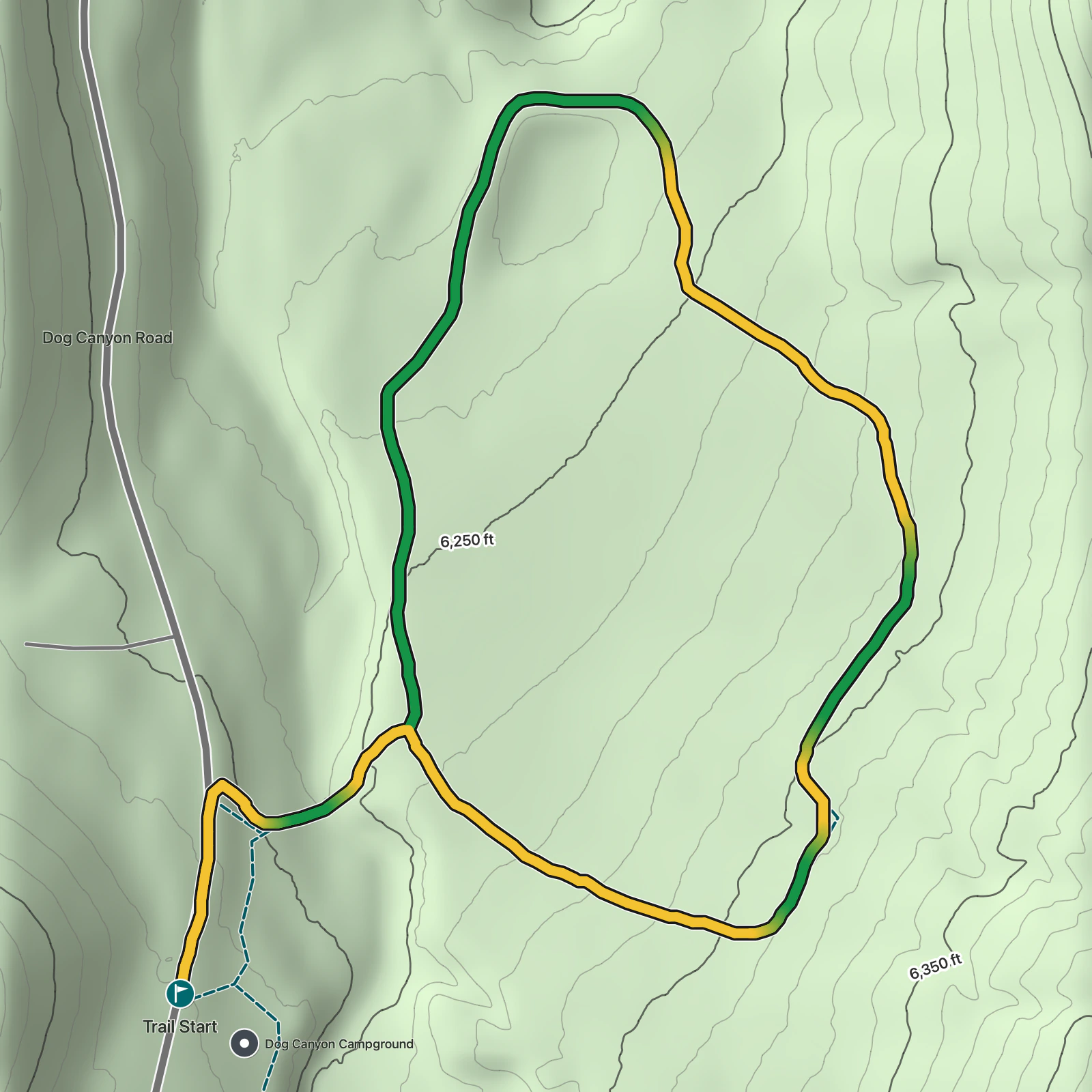Terrain map of Indian Meadow Nature Trail in Guadalupe Mountains National Park