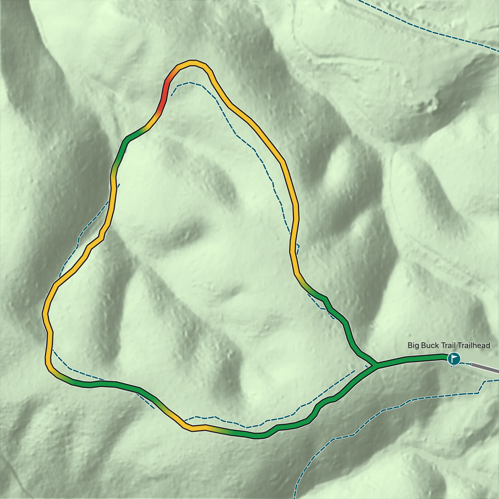 Terrain map of Big Buck Trail in New River Gorge National Park and Preserve