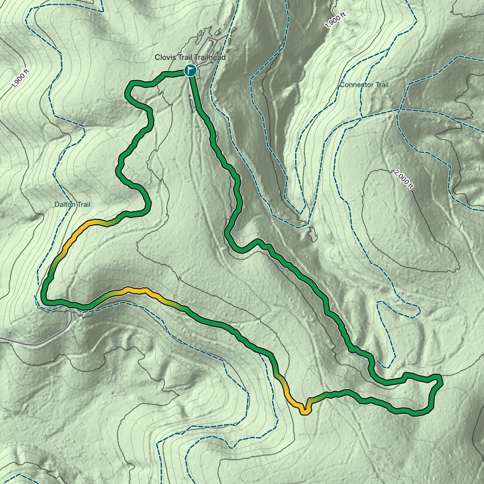 Terrain map of Clovis Trail in New River Gorge National Park and Preserve