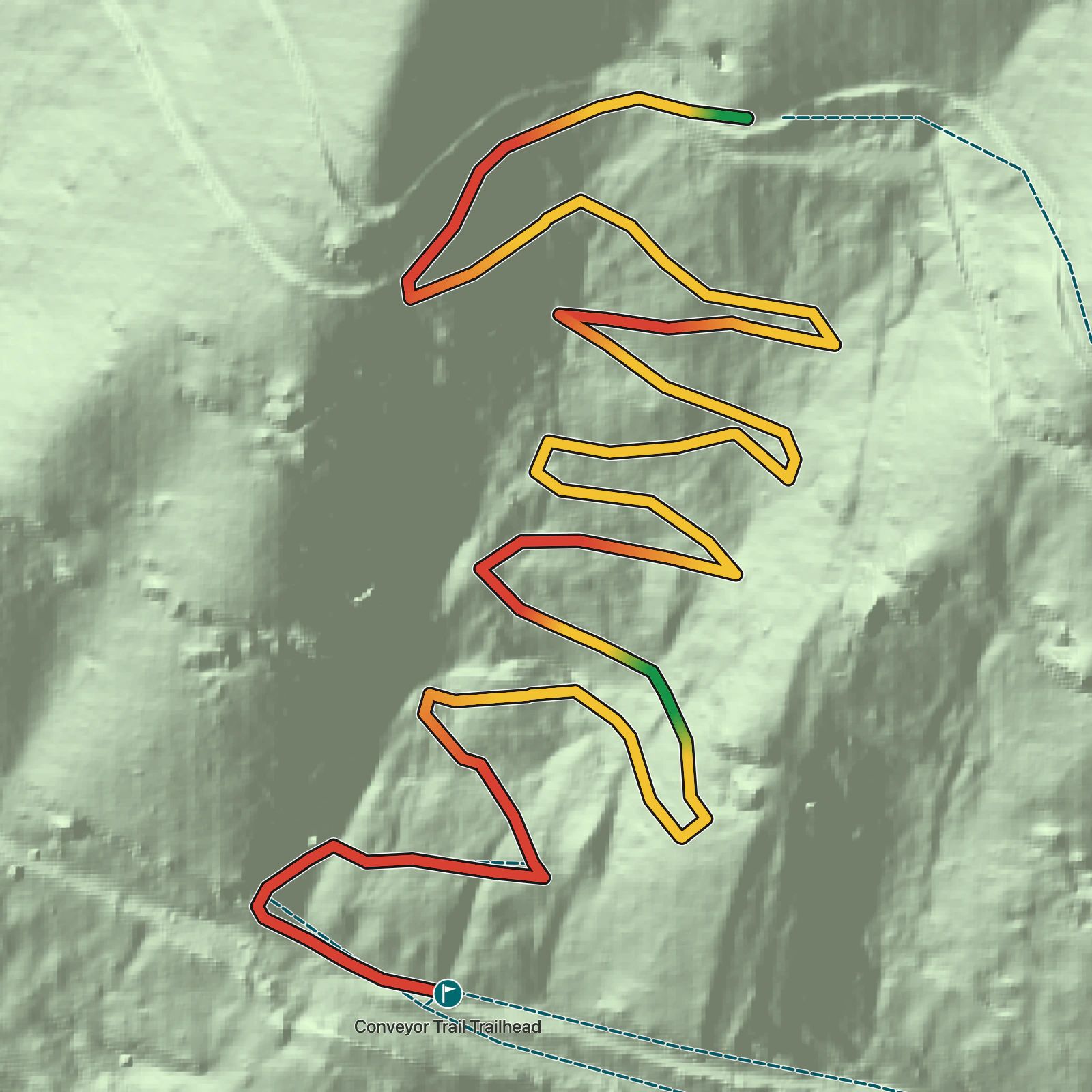 Terrain map of Conveyor Trail in New River Gorge National Park and Preserve