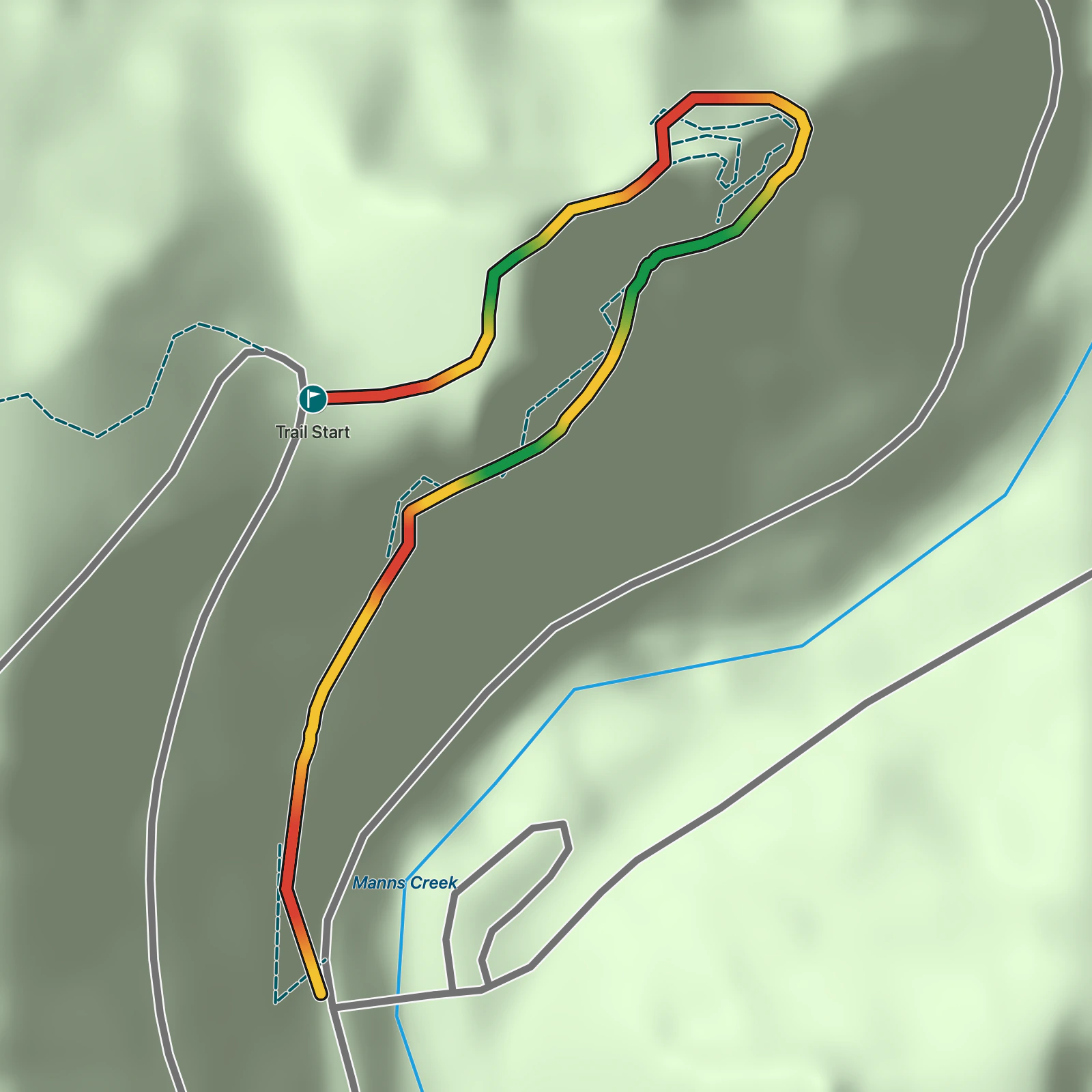 Terrain map of Island in the Sky Trail in New River Gorge National Park and Preserve