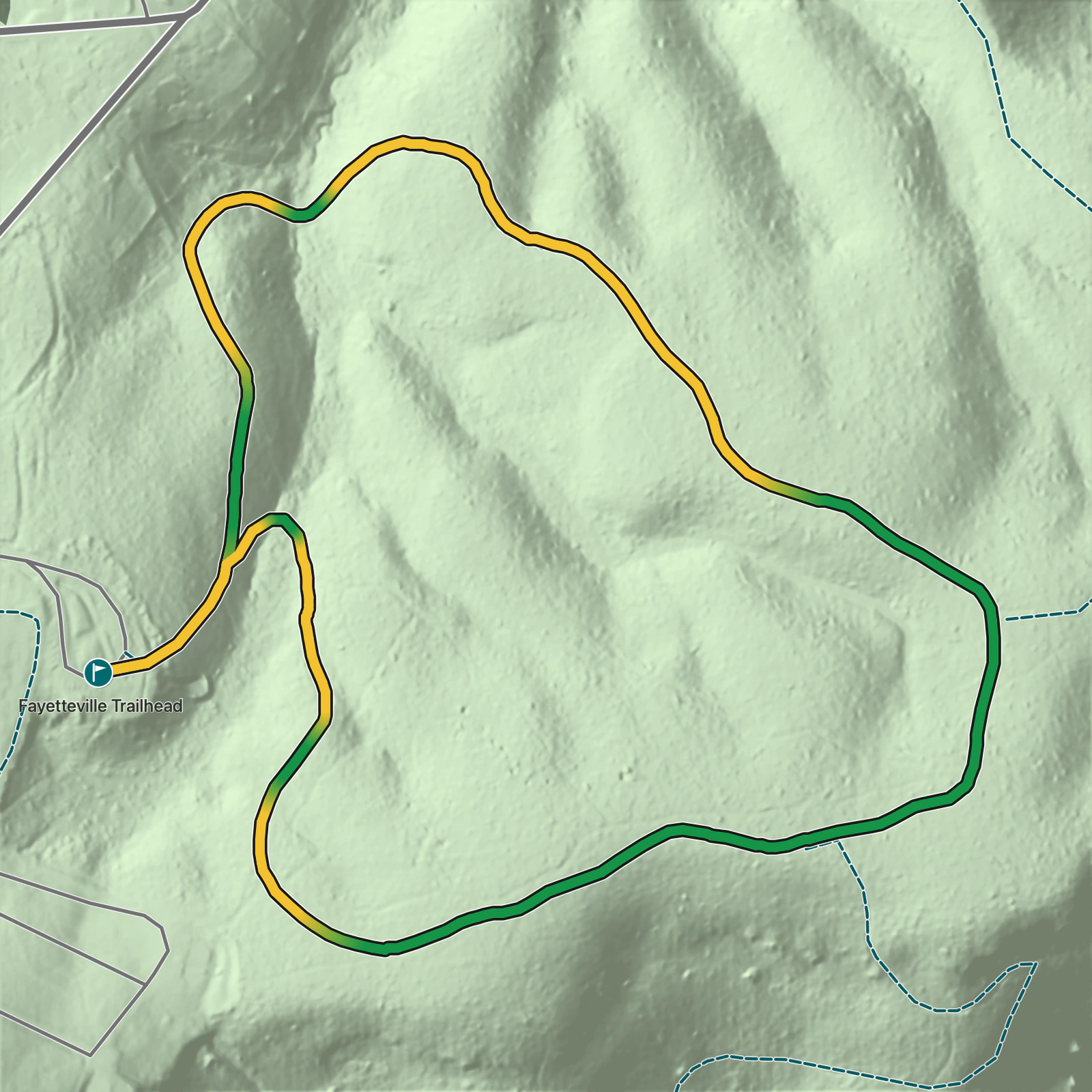 Terrain map of Park Loop Trail in New River Gorge National Park and Preserve