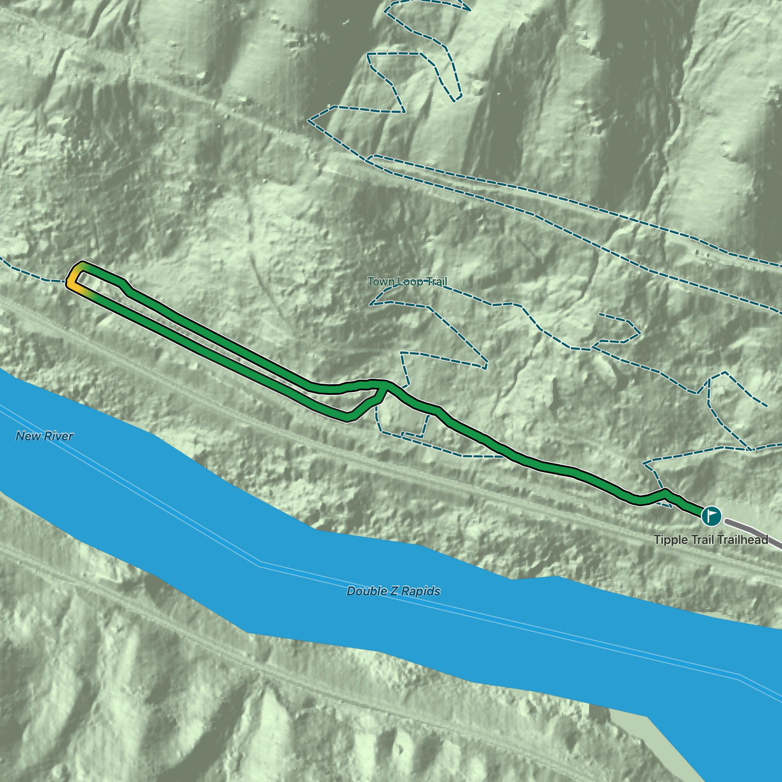 Terrain map of Tipple Trail in New River Gorge National Park and Preserve