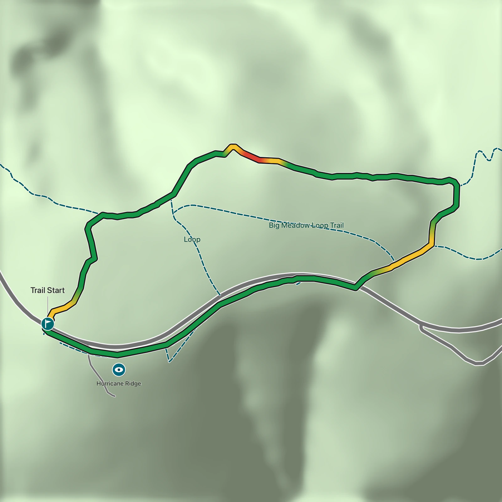 Terrain map of Cirque Rim Nature Trail in Olympic National Park