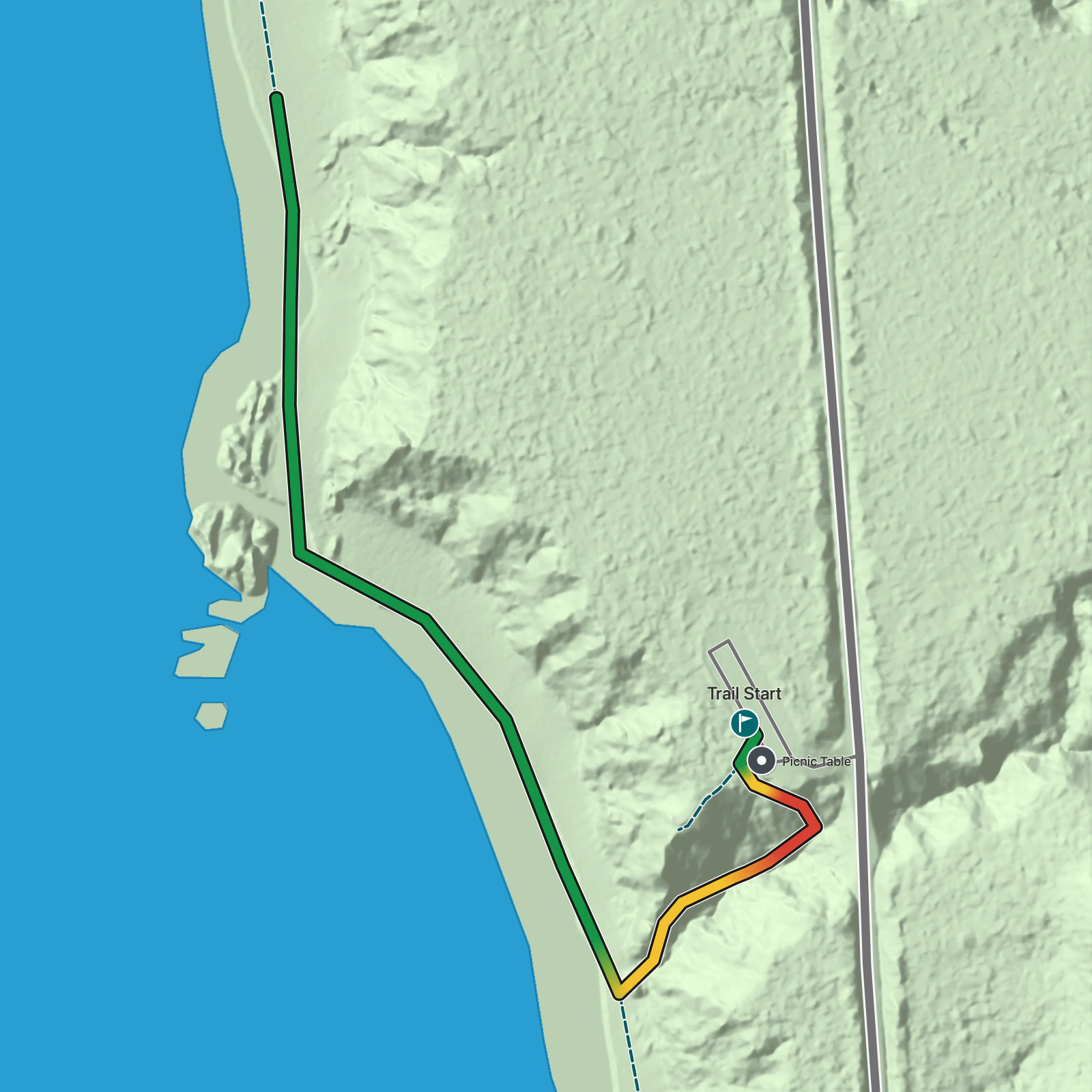 Terrain map of Kalaloch Fourth Beach Trail in Olympic National Park