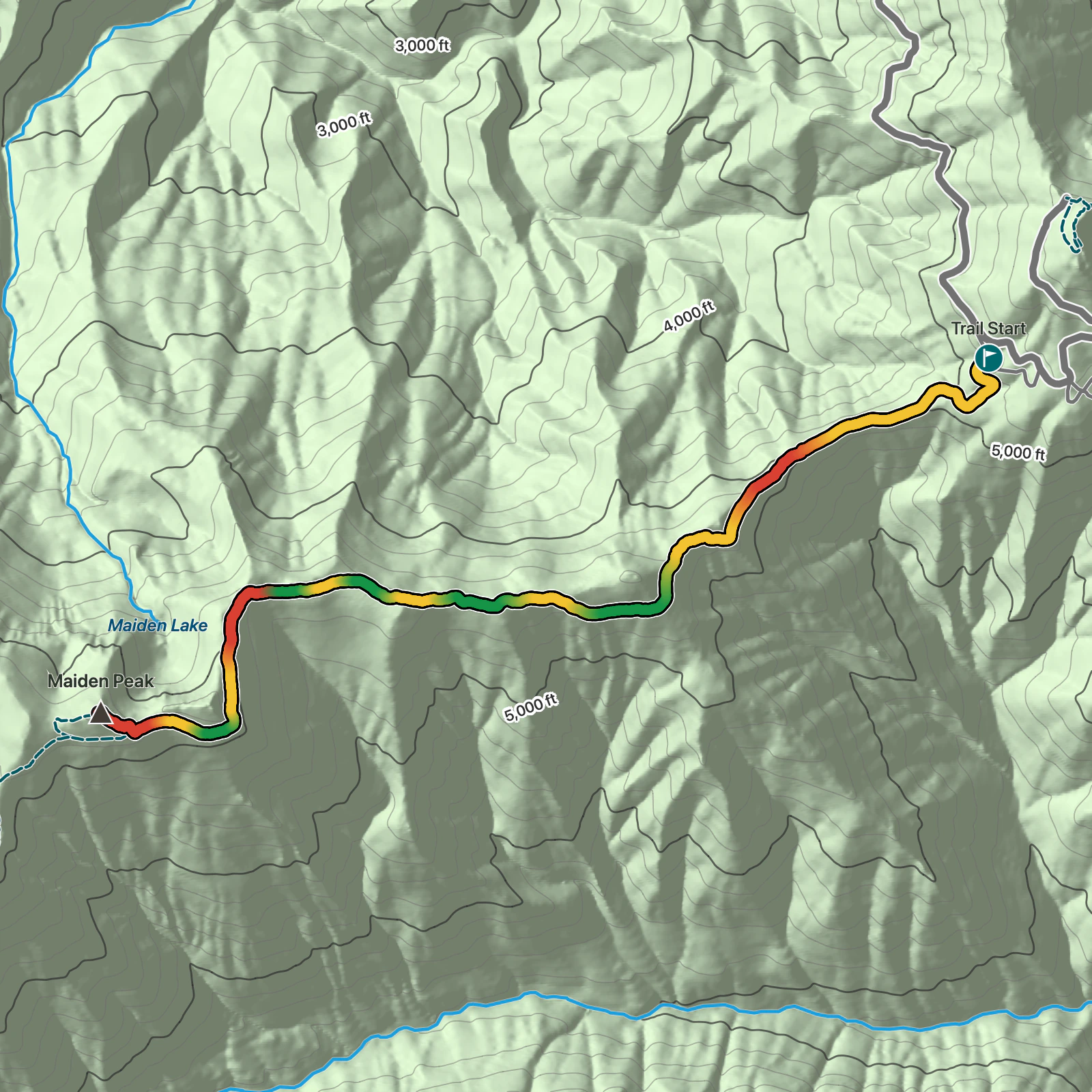 Terrain map of Maiden Peak from Deer Park Campground in Olympic National Park
