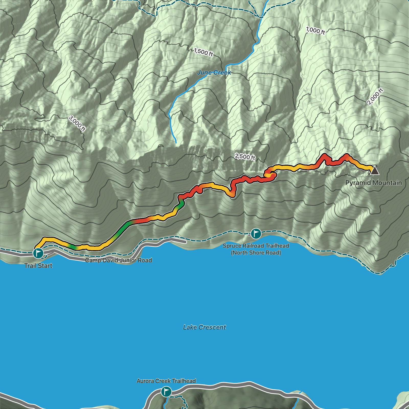 Terrain map of Pyramid Mountain Trail in Olympic National Park
