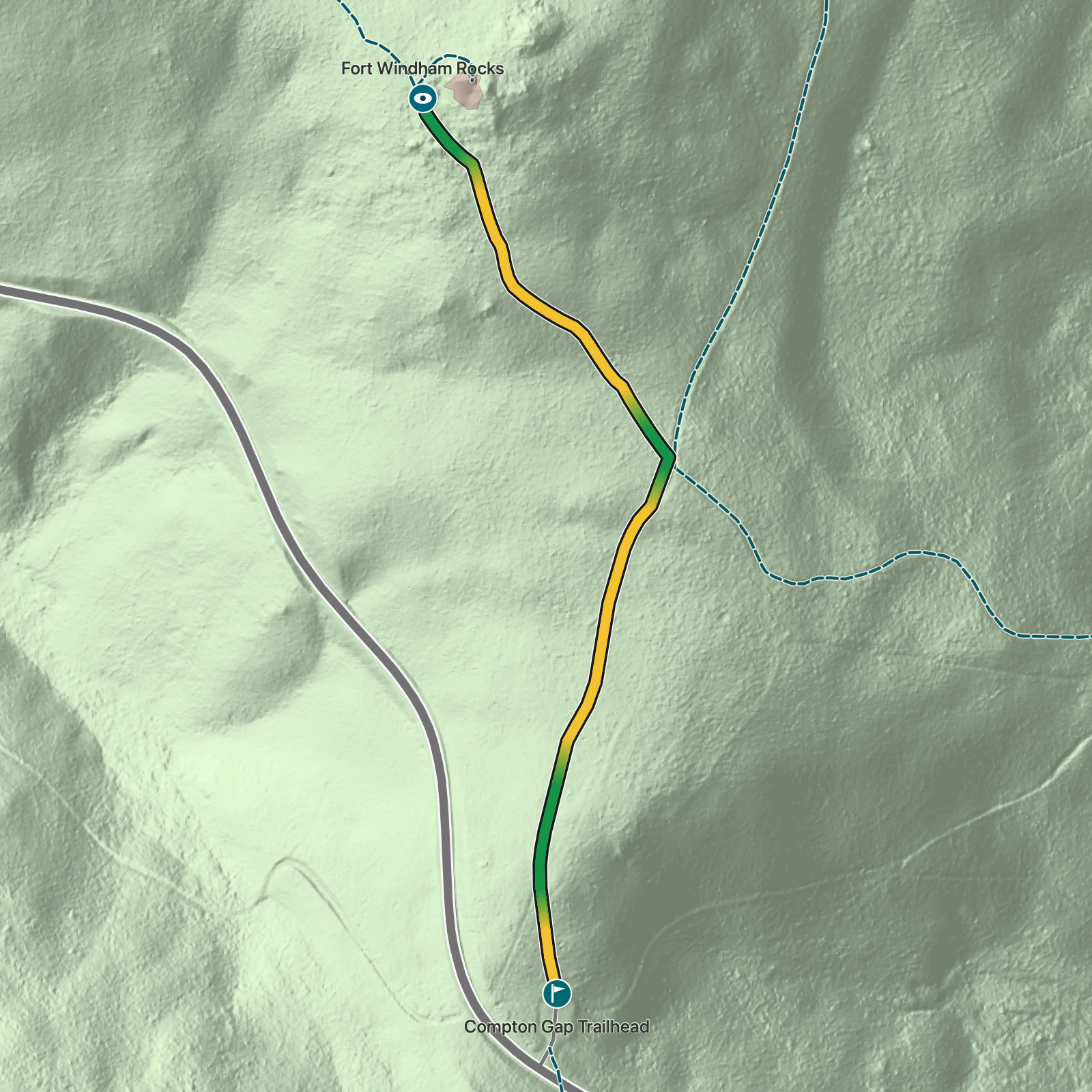 Terrain map of Fort Windham Rocks in Shenandoah National Park