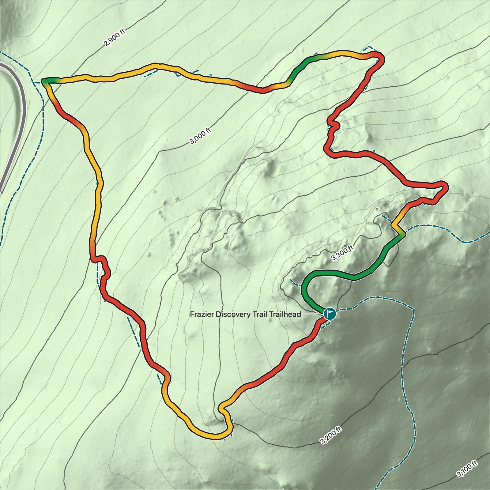 Terrain map of Frazier Discovery Trail in Shenandoah National Park
