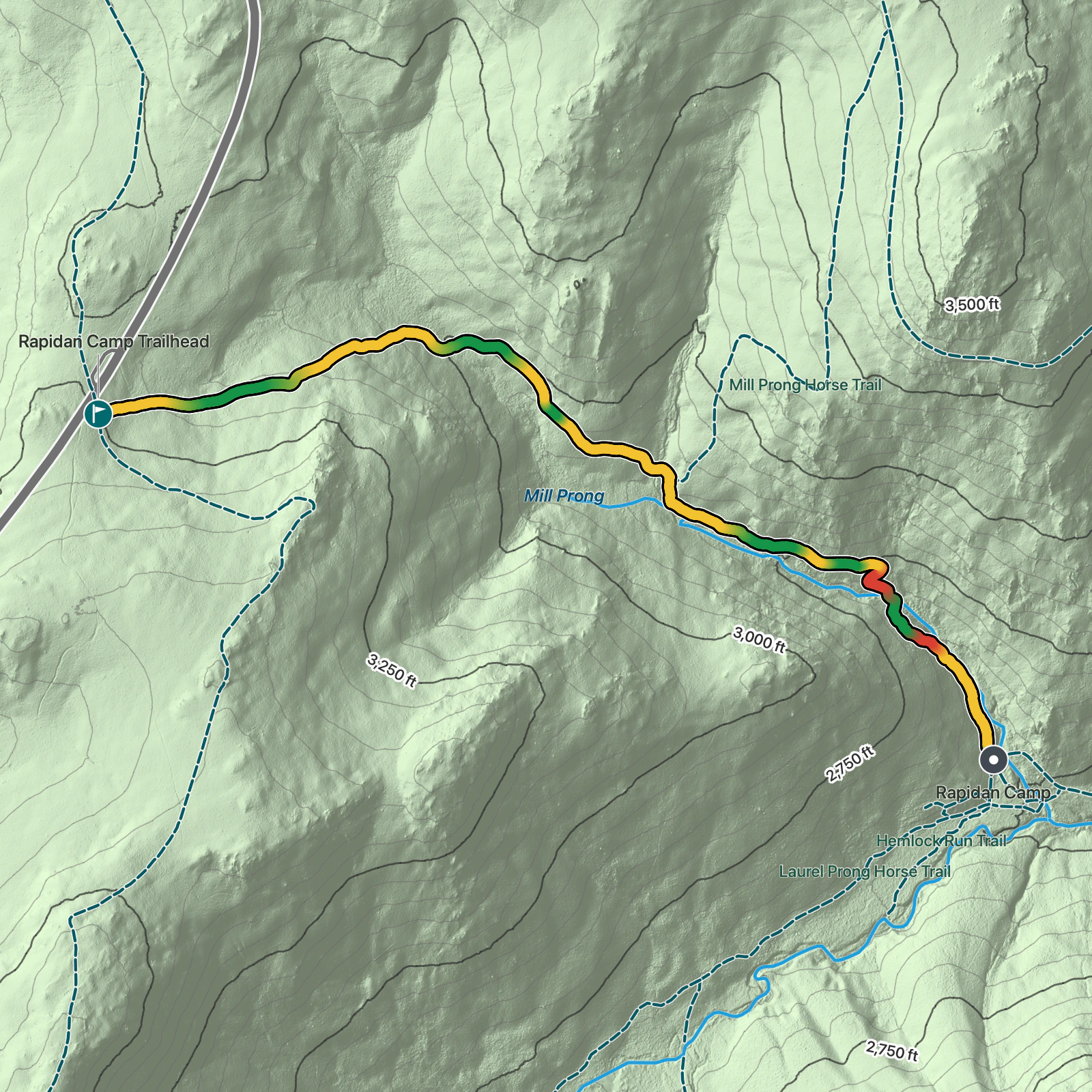 Terrain map of Rapidan Camp in Shenandoah National Park