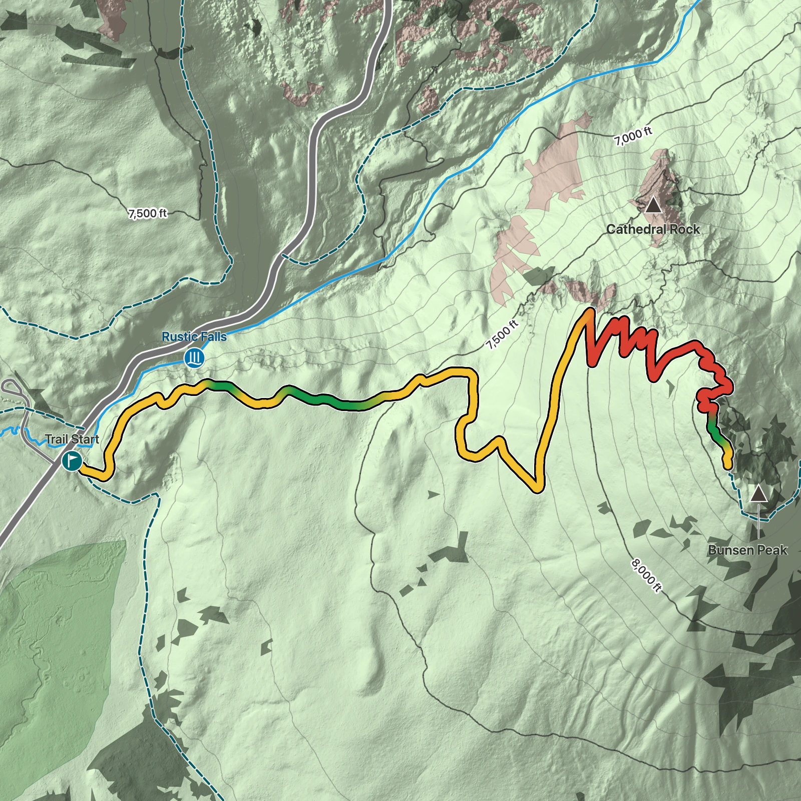 Terrain map of Bunsen Peak in Yellowstone National Park