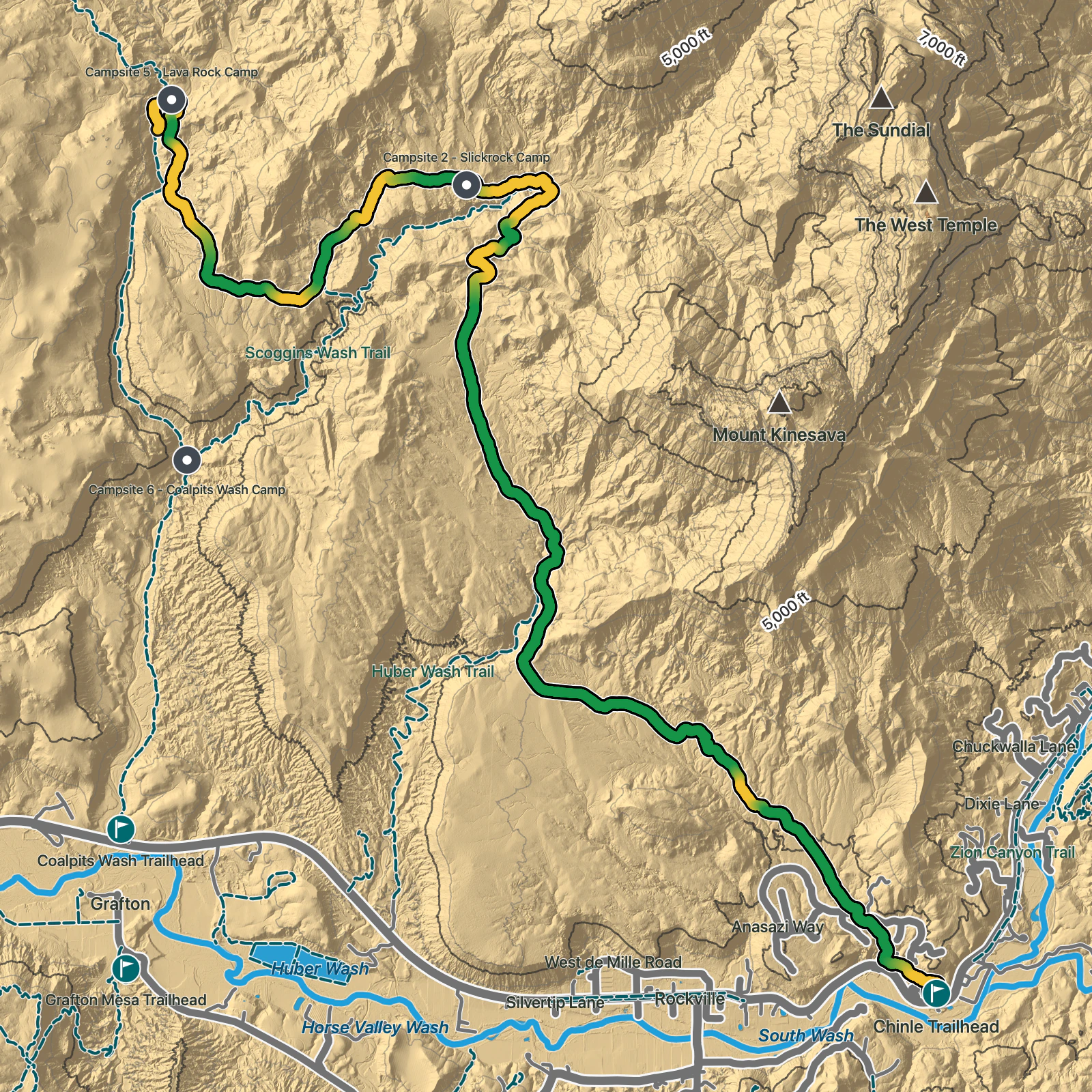 Terrain map of Chinle Trail in Zion National Park
