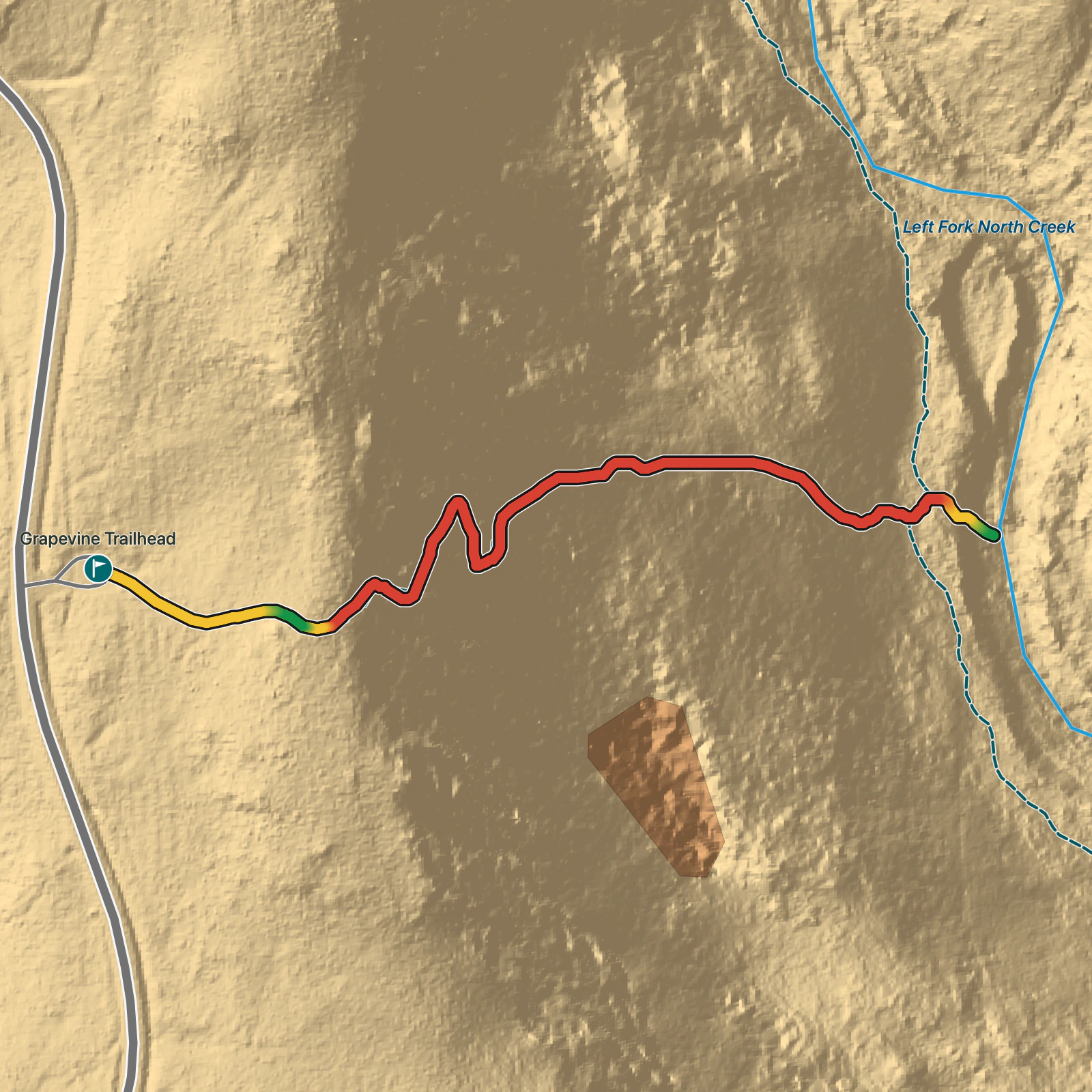 Terrain map of Grapevine Trail in Zion National Park