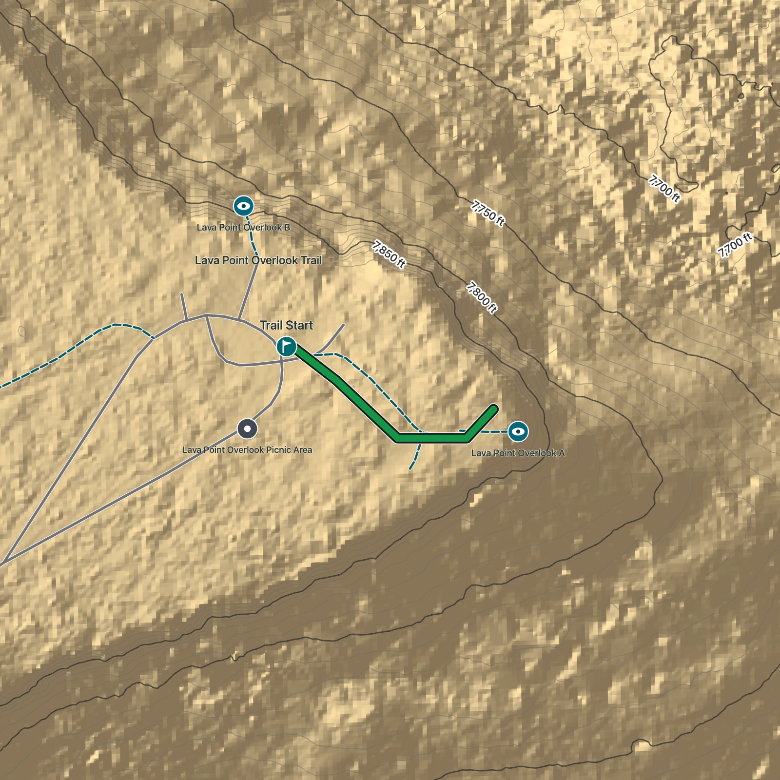 Terrain map of Lava Point Overlook in Zion National Park